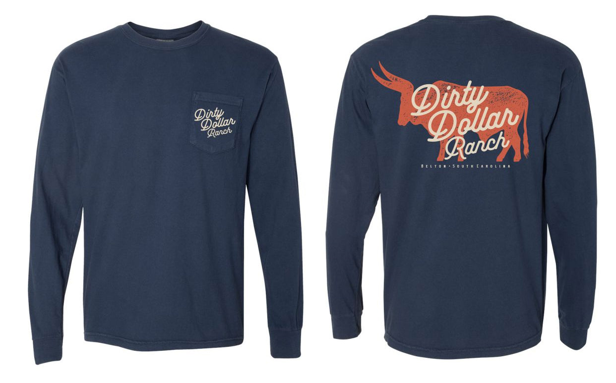 LS2301N - Navy "DDR Pocket" Comfort Colors 100% Spun Cotton Long Sleeve Shirt