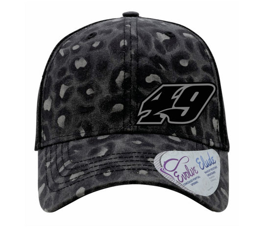 H2613BL - Black Leopard #49 Women's Ponytail Snap Back Hat