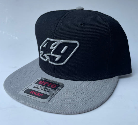 H2514BGR - Black / Gray #49 Flat Bill Snap Back Hat