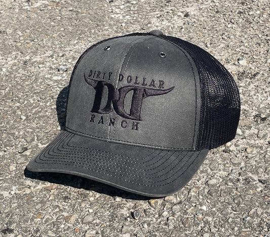 H2523CGB - Charcoal Gray / Black Mesh Dirty Dollar Ranch Logo Snap Back Hat