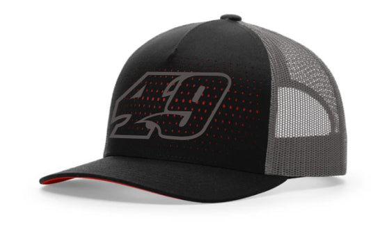 H2603BG - Black / Gray Mesh #49 Red Dot Snap Back Hat