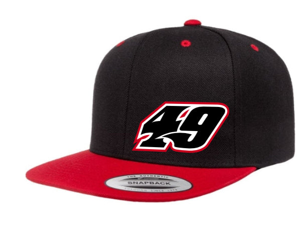 H2604BR - Black with Red Flat Bill #49 Snap Back Hat