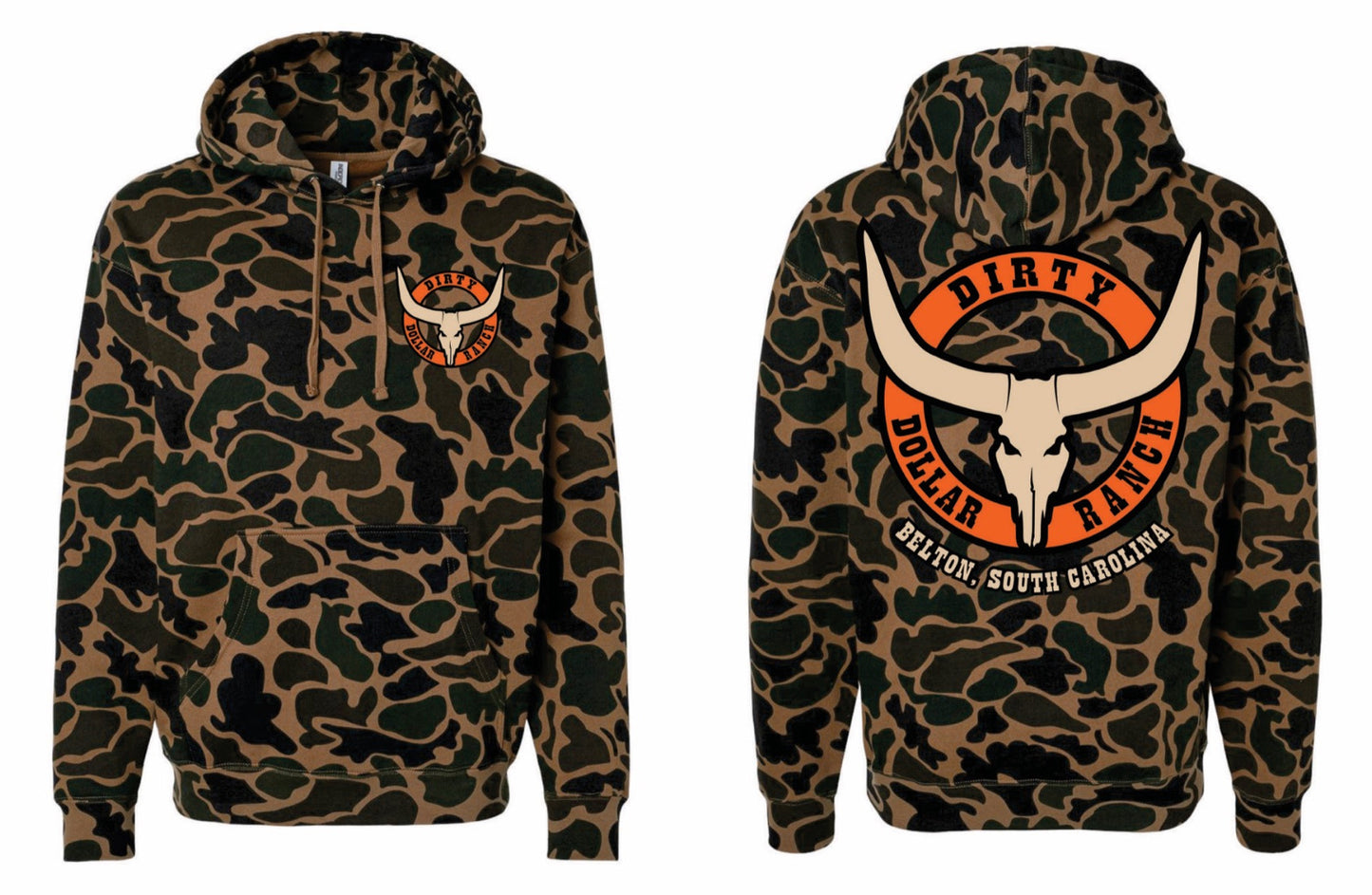 HS2506DC - Duck Camo "Dirty Dollar Ranch Circle" 75/25 Hooded Sweatshirt