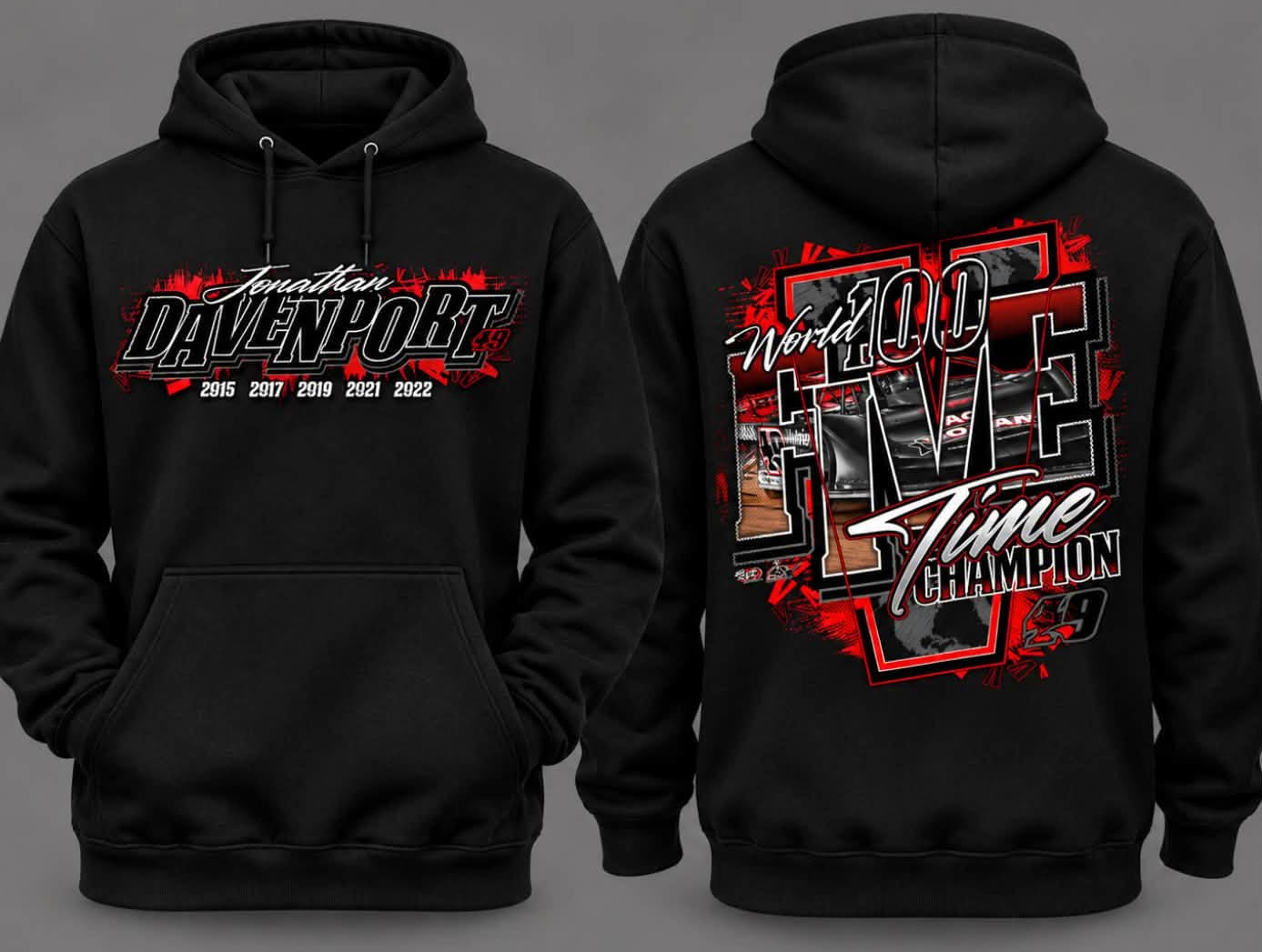HS2607B - Black "Five Time World Champion" Hooded Sweatshirt