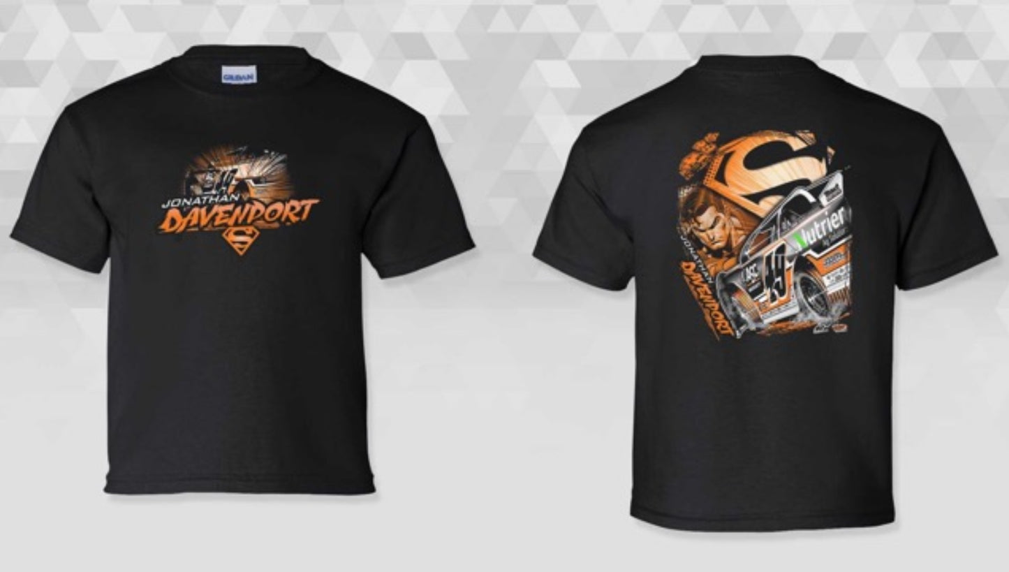 K2505B - Black "Davenport Superman" Kids Short Sleeve Tee