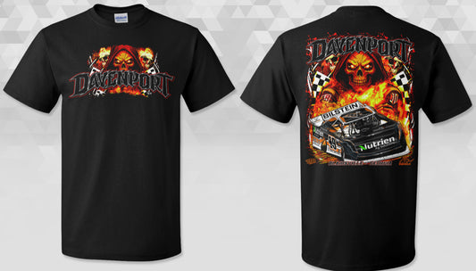 T2540B - Black "Davenport Flaming Skull" Short Sleeve Tee