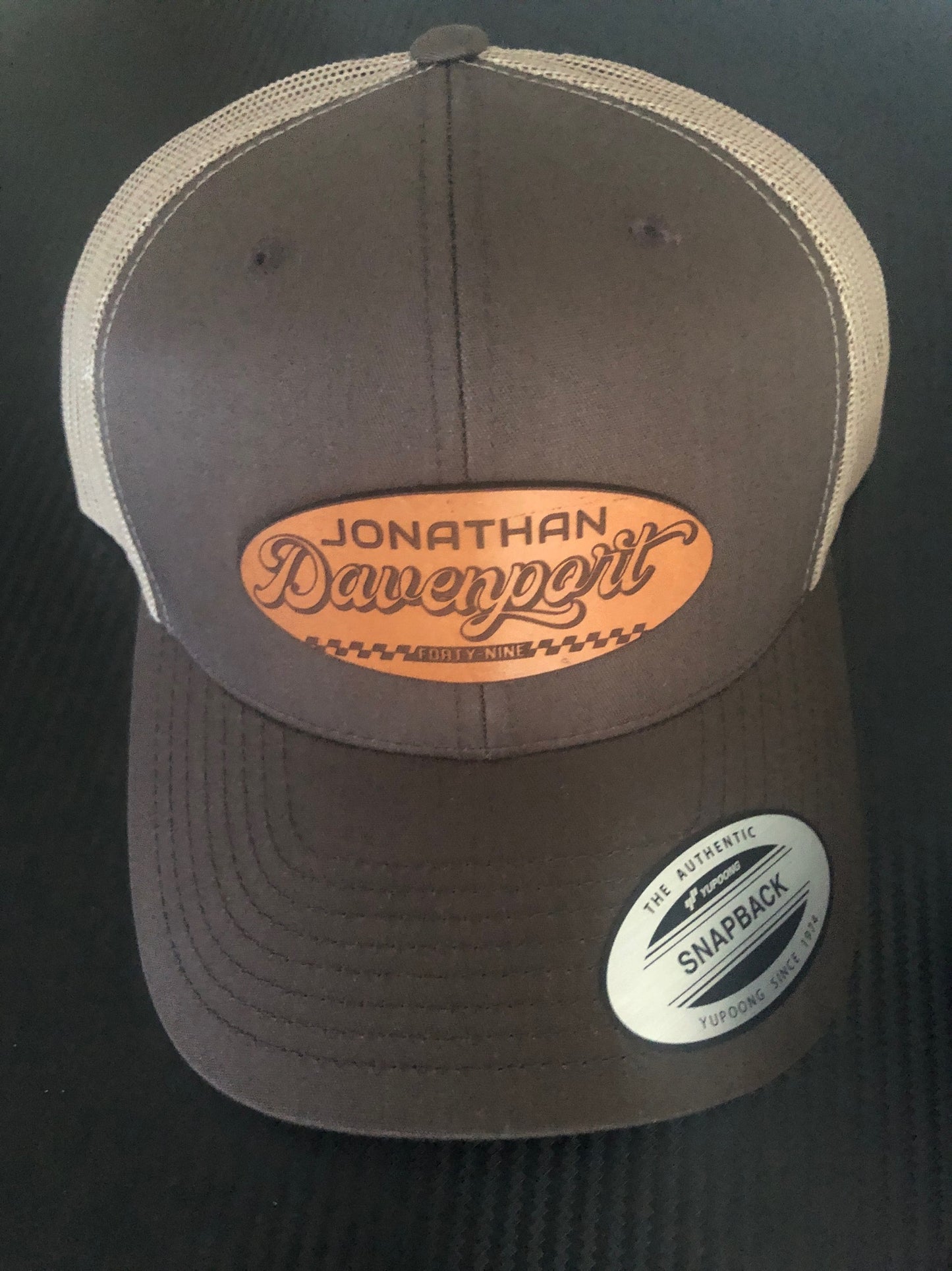 H2311BRT - Brown / Tan Mesh Jonathan Davenport Oval Patch Snap Back Hat
