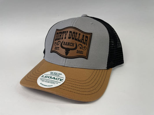 H2404GB - Gray / Black Mesh / Brown Bill Dirty Dollar Ranch Snap Back Hat