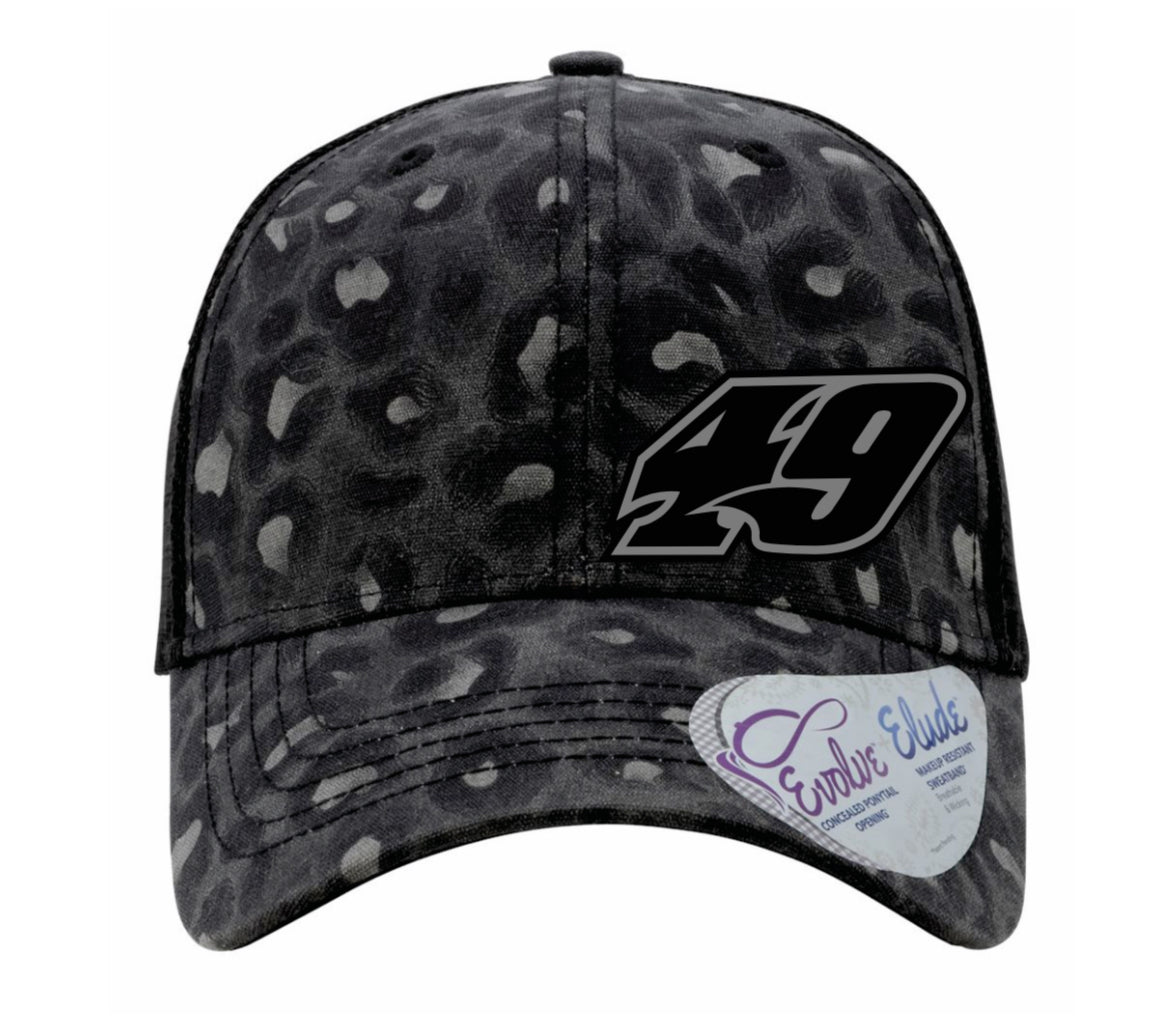 H2613BL - Black Leopard #49 Women's Ponytail Snap Back Hat
