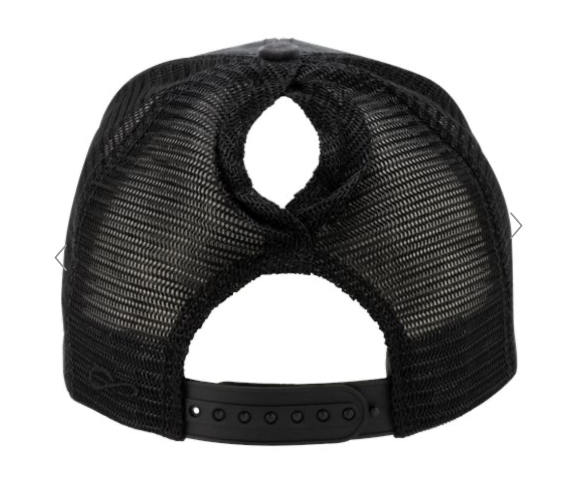 H2613BL - Black Leopard #49 Women's Ponytail Snap Back Hat