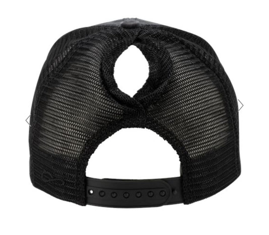 H2613BL - Black Leopard #49 Women's Ponytail Snap Back Hat