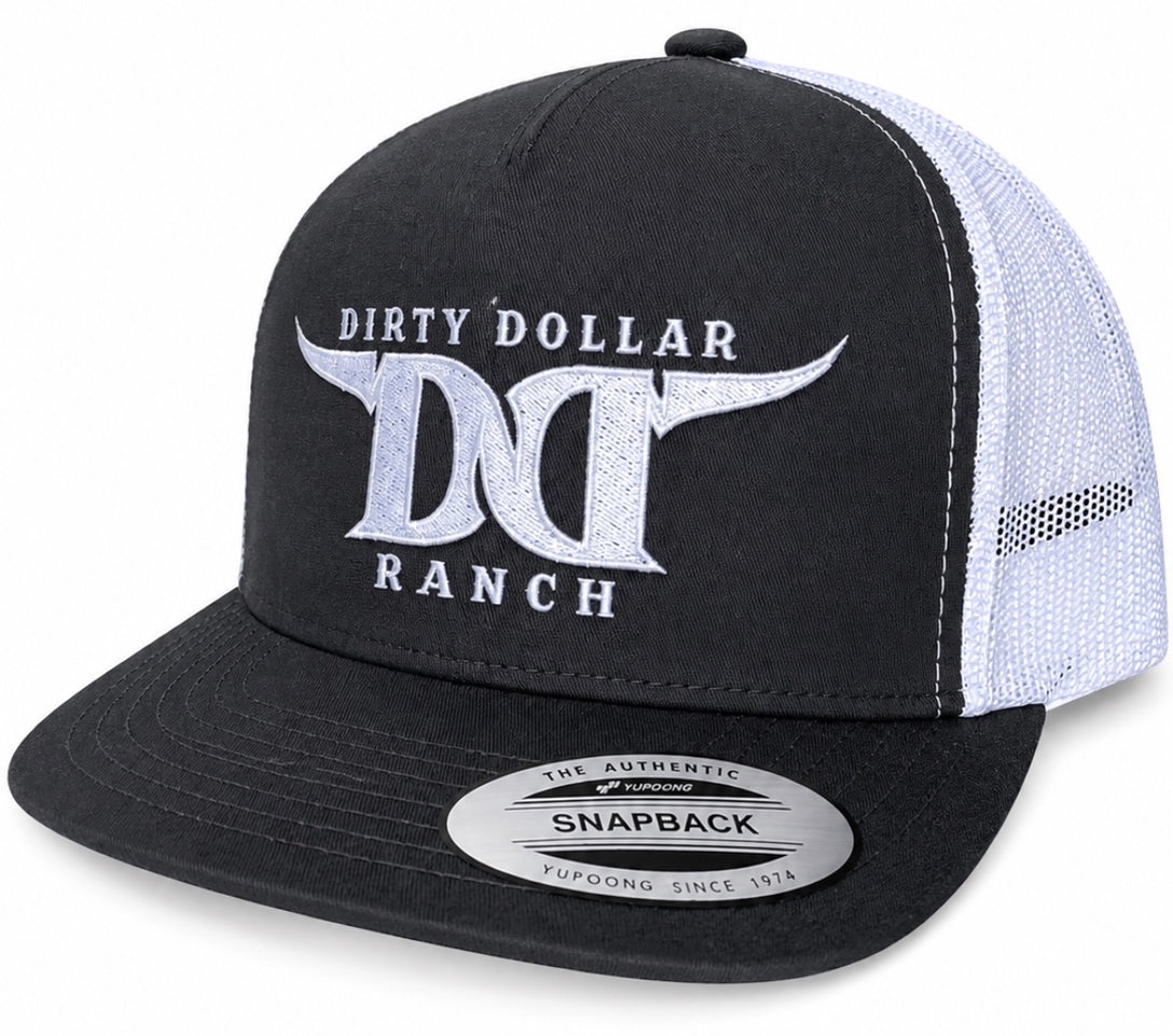 H2618CGW - Charcoal Gray / White Mesh DDR Classic Flat Bill Trucker Snap Back Hat
