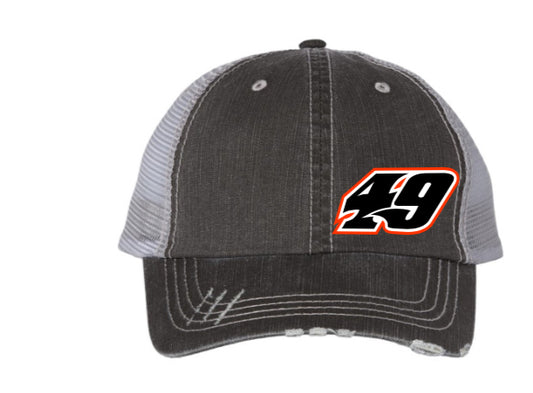 H2601DGLG - Dark Gray / Light Gray #49 Red Outline Distressed Snap Back Hat