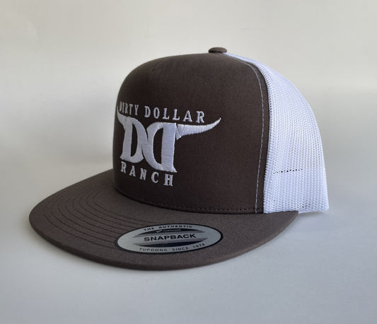 H2501BRW - Brown / White Mesh Dirty Dollar Ranch Flat Bill Snap Back Hat