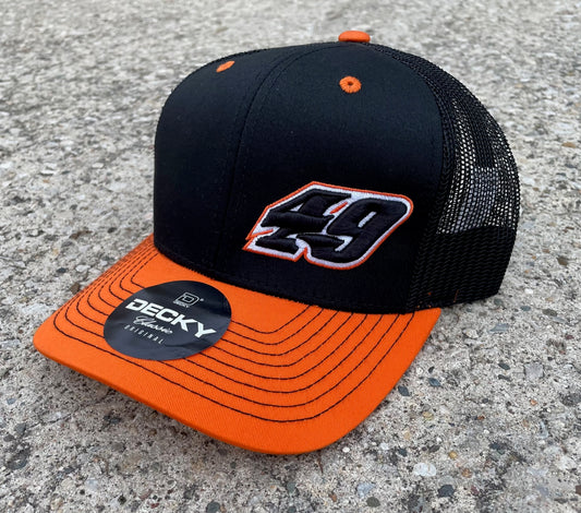 H2532BO - Black / Orange Bill #49 Decky Brand Adjustable Hat