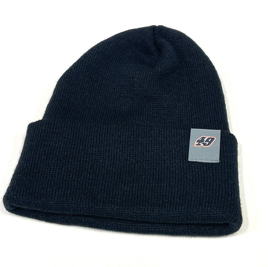 H2539B - Black Cuffed Beanie with 49 Tag