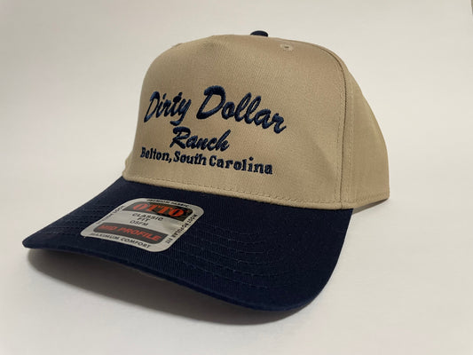 H2423KN - Khaki / Navy Dirty Dollar Ranch Old Skool Snap Back Hat