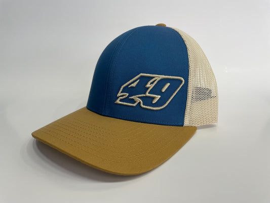 H2412BLAG - Ocean Blue / Beige Mesh / Amber Gold Bill #49 Snap Back Hat