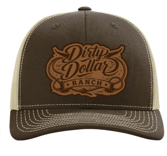 H2608BRK - Brown / Khaki Mesh DDR Rope Leather Patch Snap Back Hat