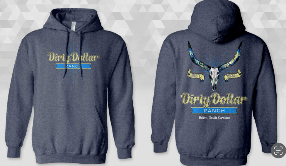 HS2516HN - Heather Navy "DDR Skull Sunburst" Hooded Sweatshirt