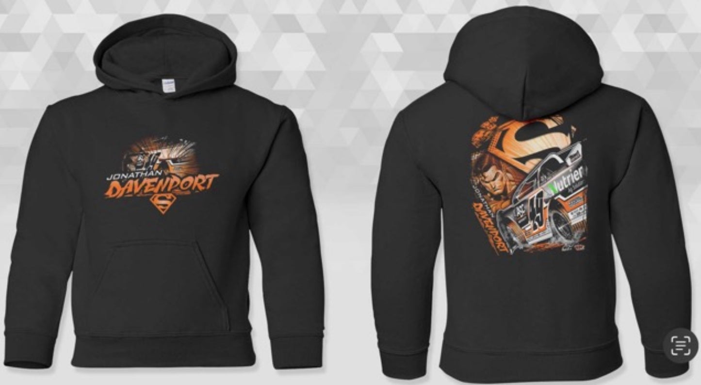 K2506B - Black "Davenport Superman" Kids Hooded Sweatshirt