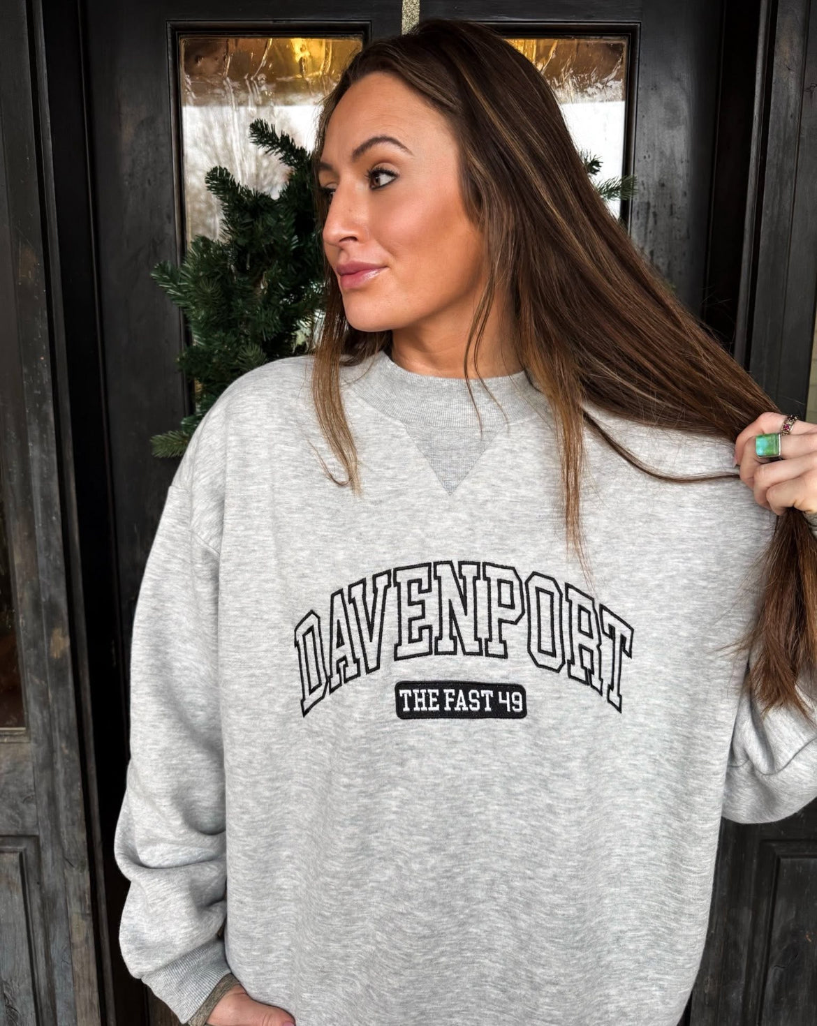 CN2505G - Gray "Davenport Embroidered" Ladies Mock Neck Sweatshirt