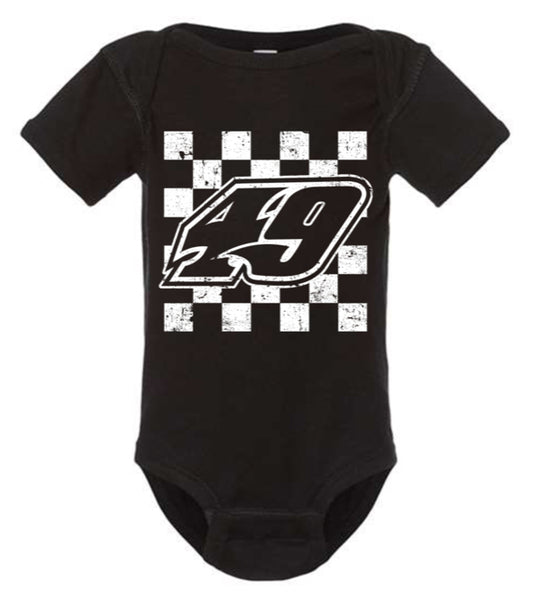 K2502B - Black #49 Checkers Onesie